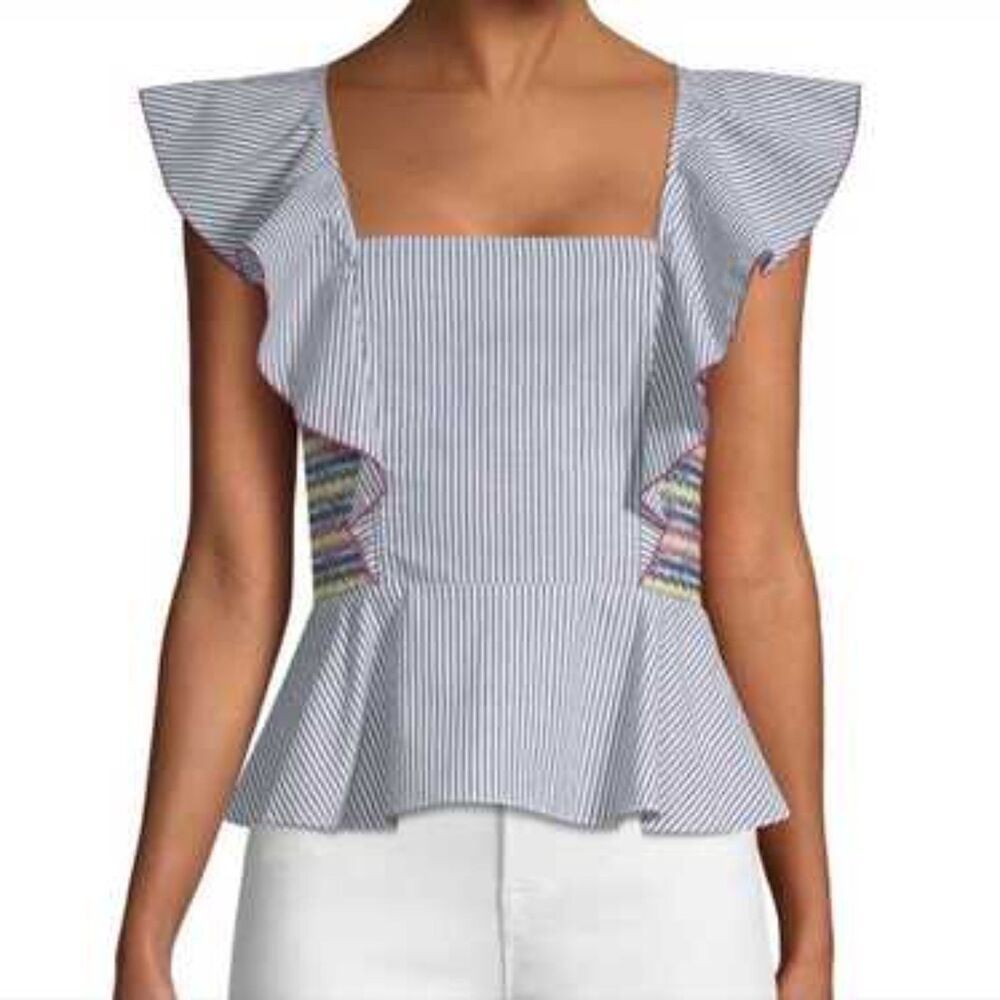 PARKER Striped Flutter Sleeve Blouse Sz XXS‎